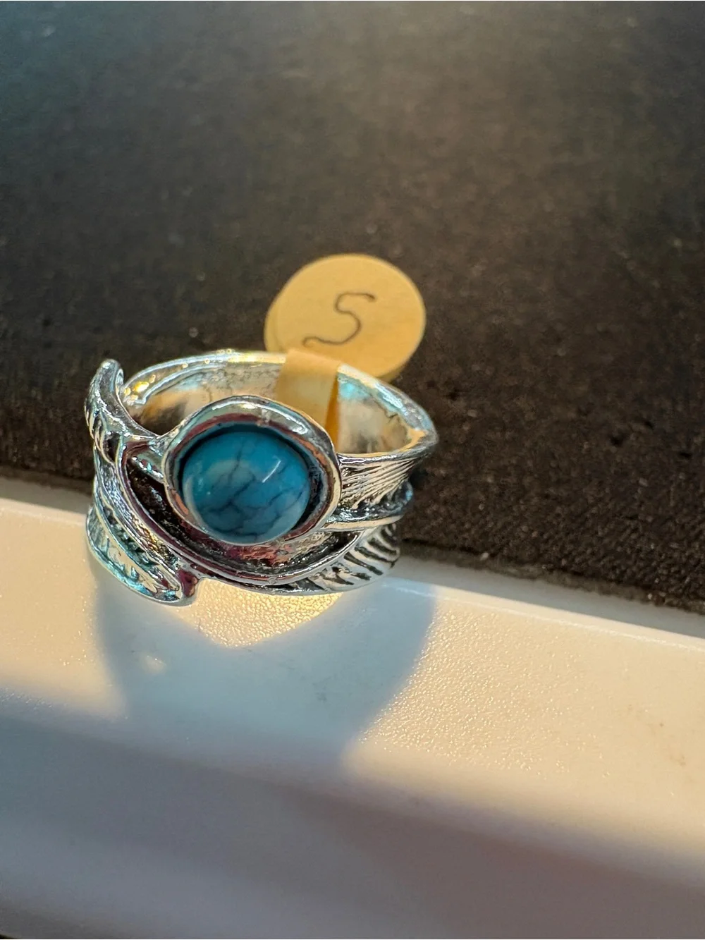 Turquoise Stone Silver-Accent Wrap Ring - Size 5